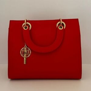 Badgley Mischka Red Tote with Gold Details